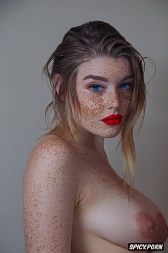 8k, cute snub nose, pale skin, masterpiece, large areolas, freckles