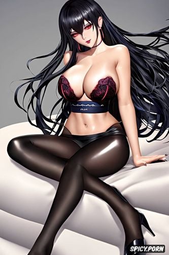 pale soft skin, black voidless eyes, and massive big juicy thousand cc breasts with perky hard nipples that are peaking through the kimono kuro wears black a pitch black kimono that slightly covers her oiled curvy divine body her shoes are long