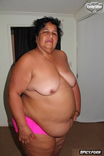 an old ssbbw mexican granny, big ssbbw belly that pops out, flat chest