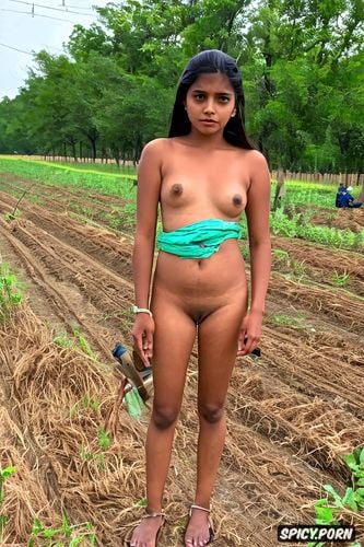 a young petite very tiny beautiful typical gujarati villager female teen farm worker