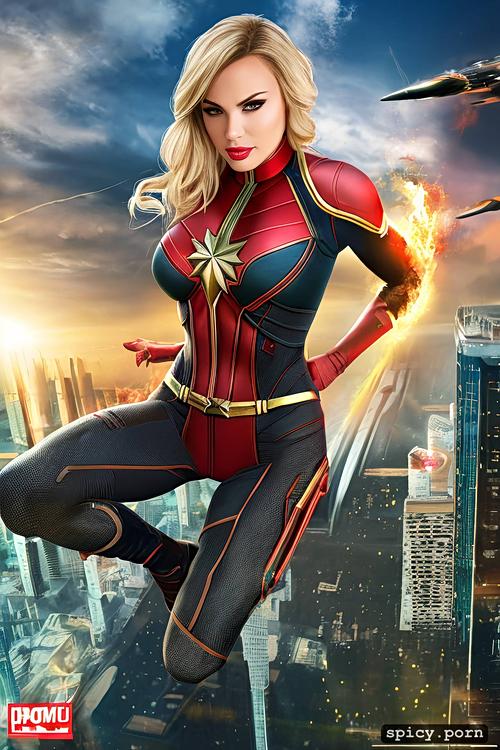 floating in the air, captain marvel outfit, masterpiece, ultra realistic