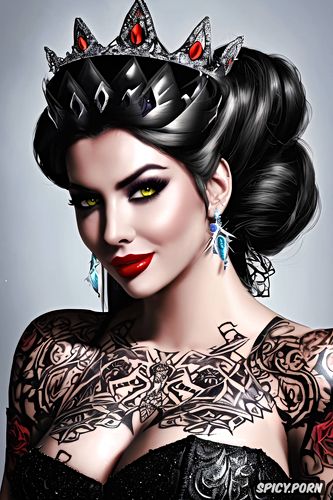 high resolution, k shot on canon dslr, tattoos masterpiece, widowmaker overwatch beautiful face young tight low cut black lace wedding gown tiara