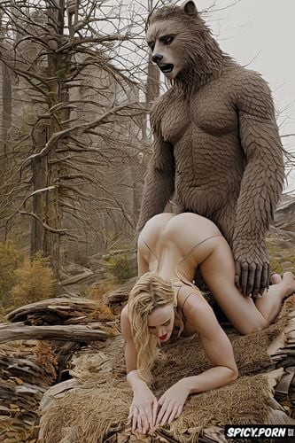 doggy fucking her deep, surprised by big sasquatch dick, lifting her ass into the air with powerful pelvic thrusts