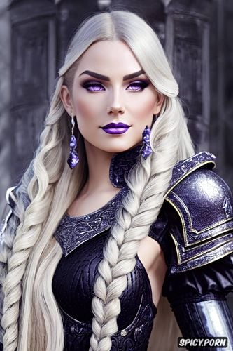 throne, long silver blonde hair in a braid, tiara, ultra detailed face shot