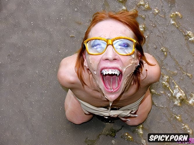 she vomits and shits a huge amount of very yellow piss, terrified very short thin incredibly petite young teen very small body and very small breasts redhead with missing teeth