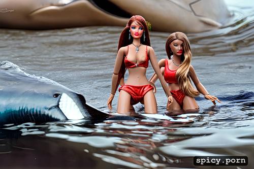 these barbie dolls met a shark under water and made friends now they are travelling together to see the big kahuna