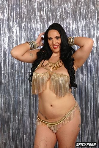 gorgeous bellydancer, extremely long wavy dark hair, massive saggy melons