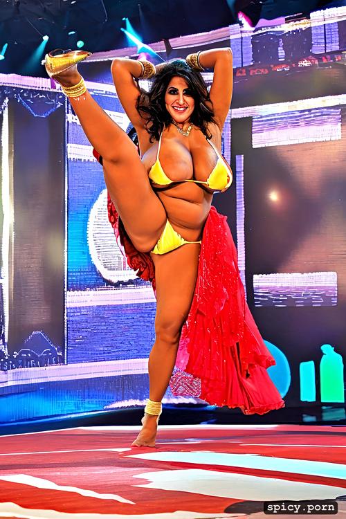 performing on stage, 36 yo beautiful indian dancer, anatomically correct curvy body