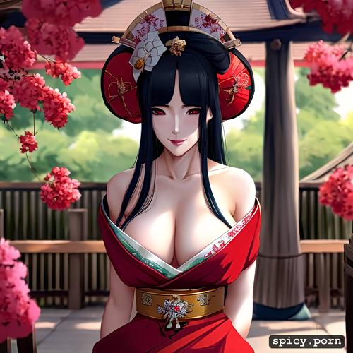 geisha, gigantic ass, athletic body, abs, gorgeous face, long hair