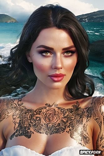 topless, tattoos, high resolution, ultra realistic, arwen lord of the rings beautiful face full body shot