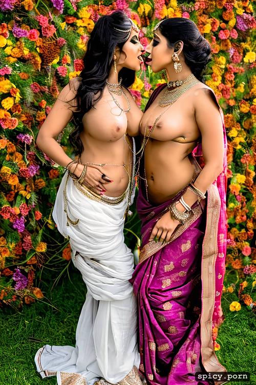 portrait, lesbians, extremely beautiful females, two women, huge visible boobs