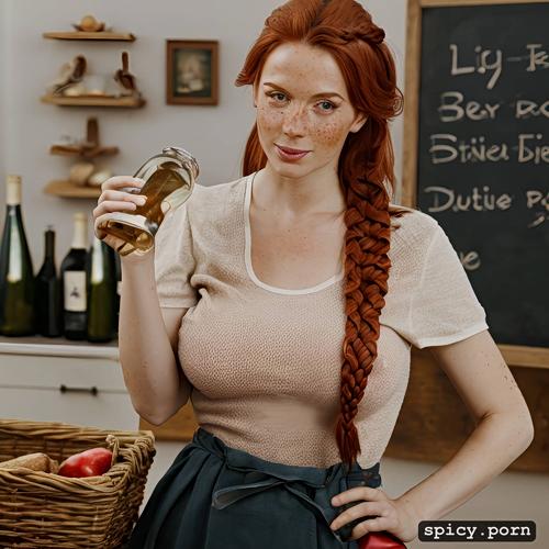 redhaired, see boobs, 12 k hires, with bread and wine, red riding hood