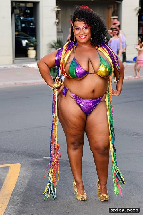 intricate beautiful costume with matching bikini top, color portrait