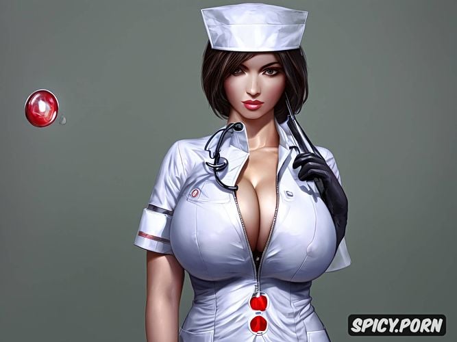 giant boobs and lujurious body, woman look like bubble head nurse from silent hill