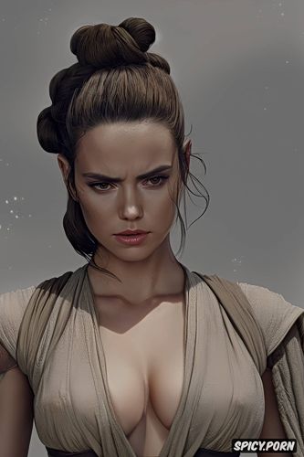 portrait, concept art, matte, sharp focus, rey skywalker star wars the force awakens soft brown silk jedi robe robe open medium perky firm natural tits beautiful face artstation