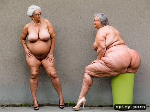 wrinkled body, spreaded legs, fat granny, sexy, long, flat boobs