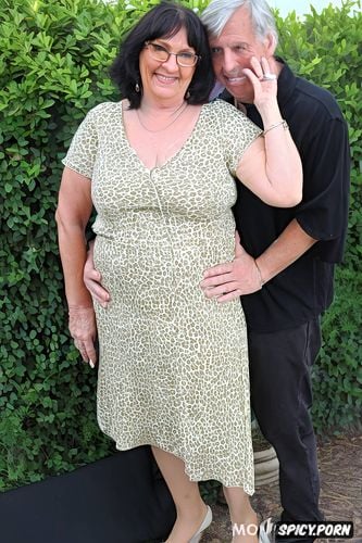 wearing glasses, grandma, 66, massive tits, poses for photos with her new black boyfriend