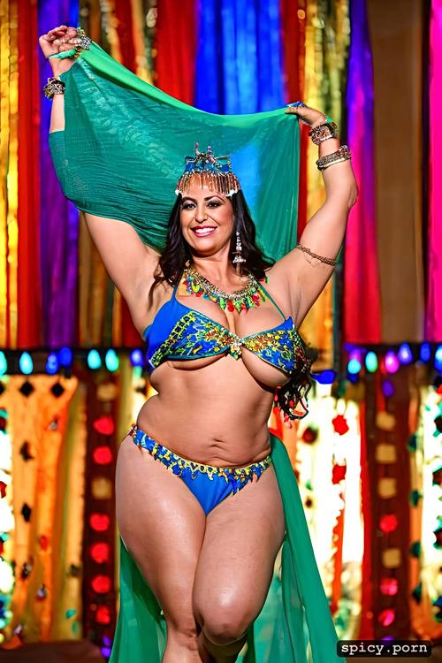 performing barefoot on stage, 63 yo moroccan bellydancer, wide hips
