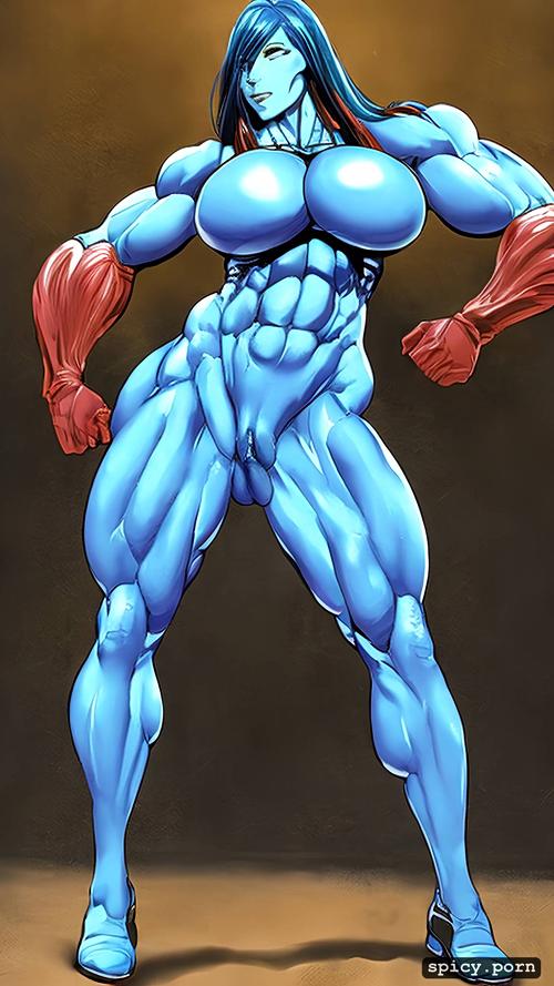 anime style veiny muscular buff female supermegaheavyweight bodybuilder giantess futanari