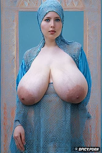 white sweet face, twenty of age, portrait, bbw, blue eyes huge sagging breasts