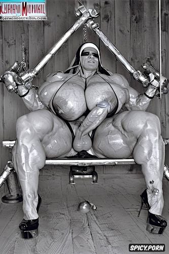 spreading legs, wet, enormous muscles, ultra realistic photo