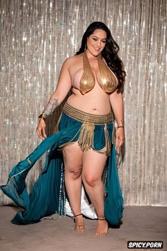 color photo, front view, very beautiful bellydancer, flat stomach