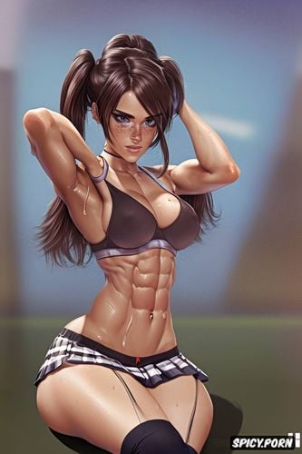 very muscular bodybuilder female teen, defined abs, natural lighting