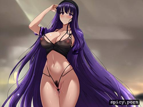 very long hair, dark purple hairband, black hair, black dress