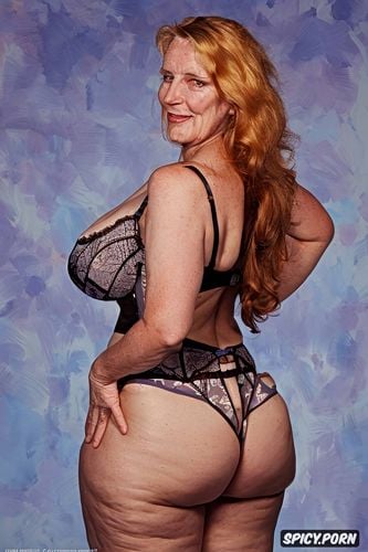 wide wais, thick hip, semi transparent expensive silk lingerie on luxury spa redhead perm