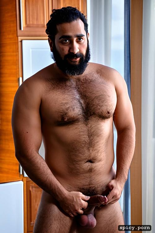 man, huge dick, fat, hard dick, hairy body, arab, beard