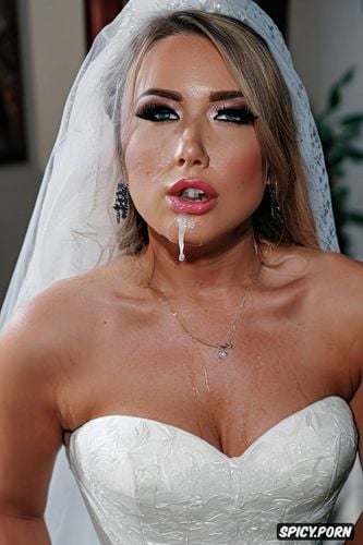 fancy hair, messy make up, minimalistic, spit on face, wedding veil