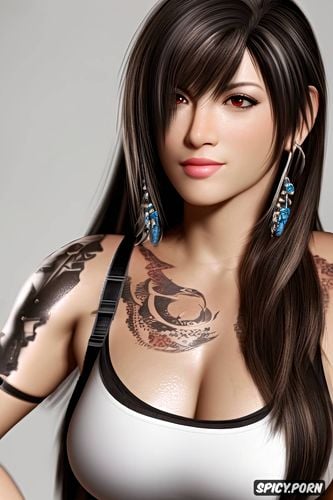 masterpiece, ultra detailed, high resolution, tattoos, tifa lockhart final fantasy vii rebirth beautiful face full body shot