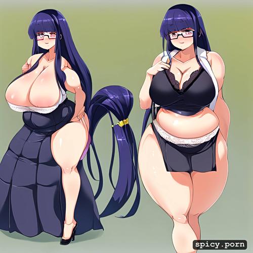teacher, bbw, lacy lingerie, large breasts, pencil skirt, blueberry inflation