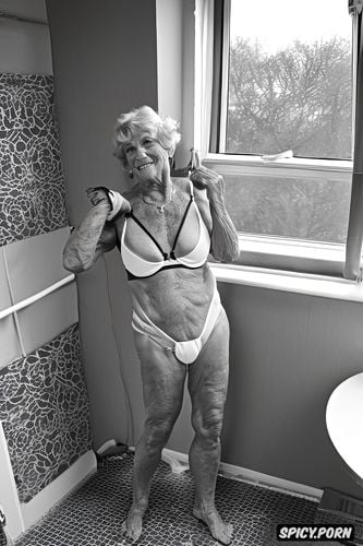 toed mules muscular and fit granny gigantic perfectly round bimbo bolt on tits gorgeous face sexy pedicured feet she is posing sexy posing in bedroom with window open she shows off for young neighbor man exhibitionist bodybuilder granny