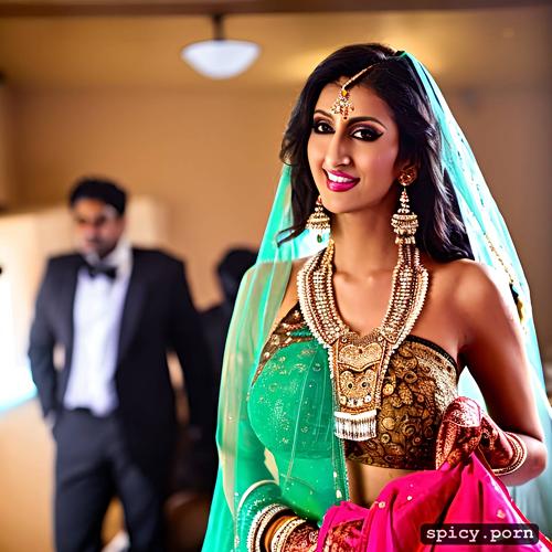 facing forward, realistic face, beautiful indian bride, giant tits
