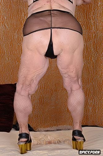 silk sheets on bed, she loves showing her body, fit granny, very muscular granny