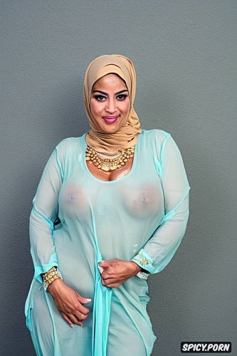 muscled chubby middle east lady, very broad hips, precisely from forehead to thighs shot