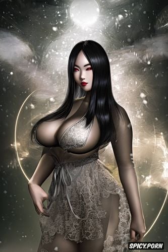 curvy body, sadako from the ring, japanese female, black hair