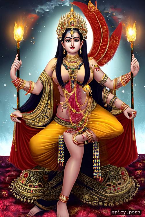realistic beautiful hindu goddess tripura sundari with multiple hands