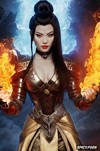 artstation, flame crown, face shot, black hair in an intricate updo