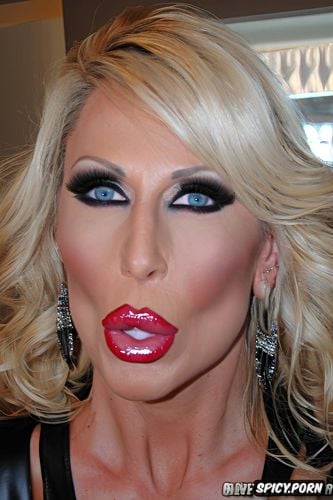 botox lips, slut makeup, face closeup, smokey eyes blonde milf