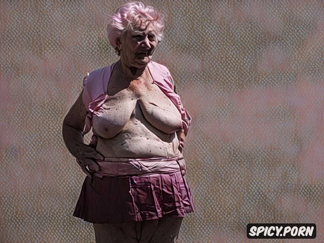thin waist1 5, very wide hips1 5, pink skirt1 5, woman 70 years old1 4