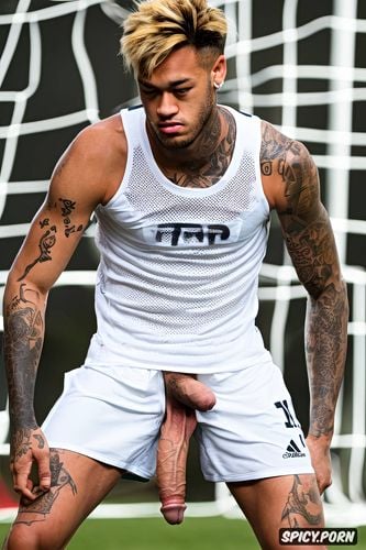 neymar jr super realitic, naked, tattoo, soft penis, big penis