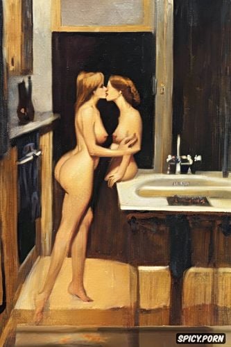 erotic art, kitchen sink, ominous atmosphere, high heeled sandals