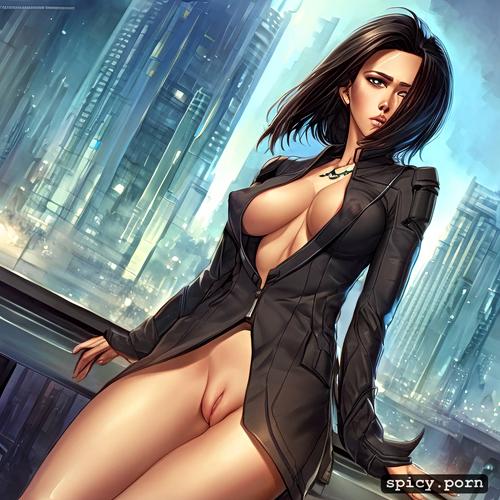 open suit coat, skirt pulled up showing pussy, intricate, concept art