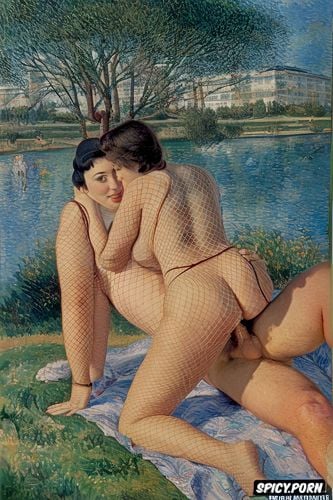 seurat, post impressionism, very hairy vagina, thick body, penetration