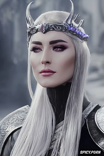 wearing black scale armor, small firm perfect natural tits, dark purple eyes
