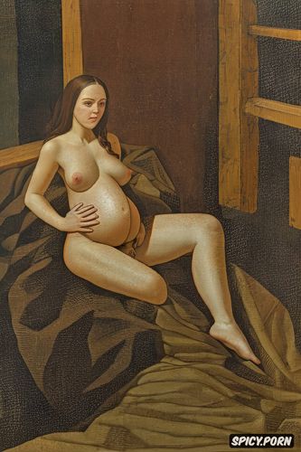 medieval painting, virgin mary nude in a barn, fingers in pussy