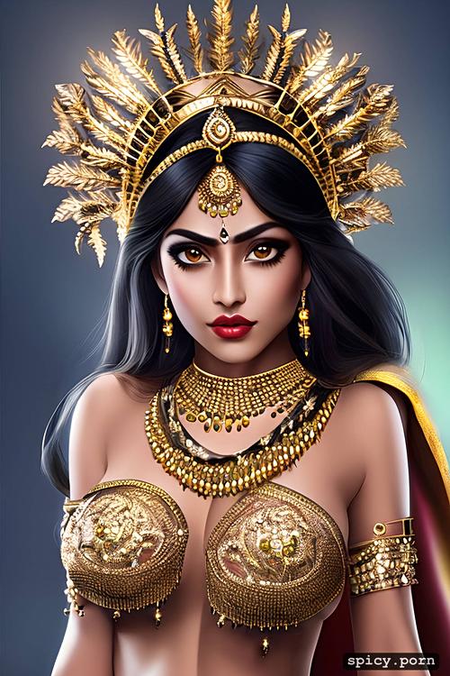 gold jewellery, indian princess, nude, perfect boobs, gorgeous face