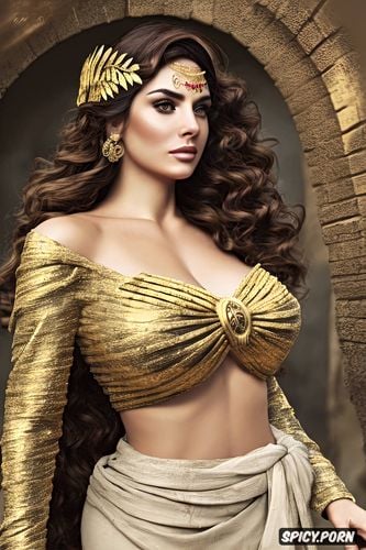 olive skin, greek mythology, high cheekbones, medium round perky natural breasts